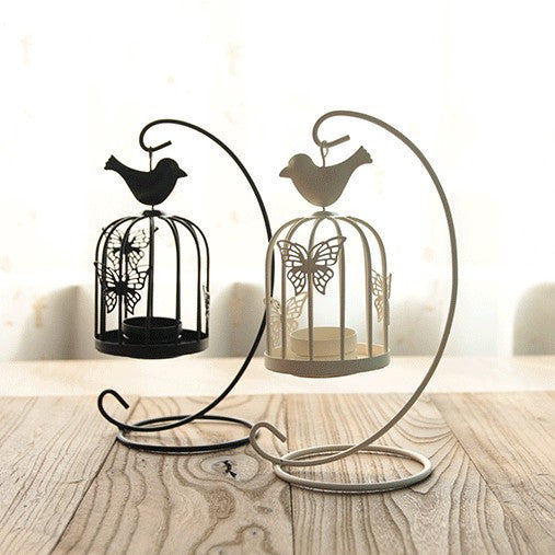 European-style Wrought Iron Wind Lamp Creative Birdcage Candlestick Wedding Wrought Iron Candle Lamp Decoration Props Dining Table Living Room Decoration