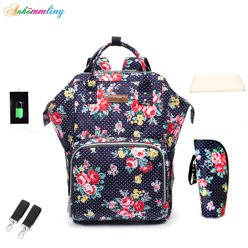 Mummy Bag Multifunctional Large Capacity Cross-border Hot Selling Backpack Mommy Bag Mommy Bag With USB Ready Supply