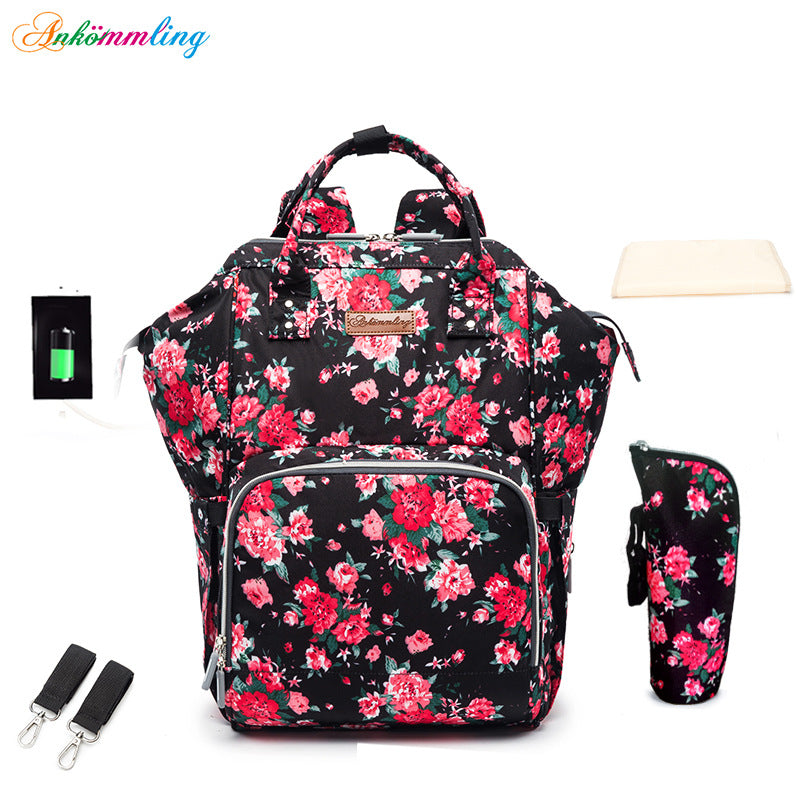 Mummy Bag Multifunctional Large Capacity Cross-border Hot Selling Backpack Mommy Bag Mommy Bag With USB Ready Supply