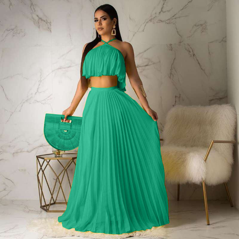 New Fashionable Pleated High-temperature Shaping Two-layer Fabric Mainstream Two-piece Set