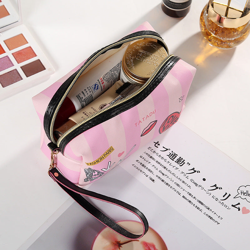 New Product Creative Pillow Cosmetic Bag Fashionable Spray-painted Pu Storage Bag Graffiti Printing Ladies Toiletry Bag