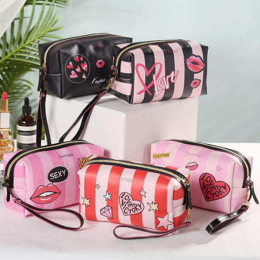 New Product Creative Pillow Cosmetic Bag Fashionable Spray-painted Pu Storage Bag Graffiti Printing Ladies Toiletry Bag