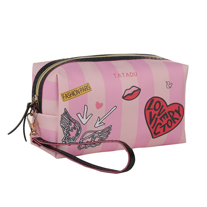 New Product Creative Pillow Cosmetic Bag Fashionable Spray-painted Pu Storage Bag Graffiti Printing Ladies Toiletry Bag