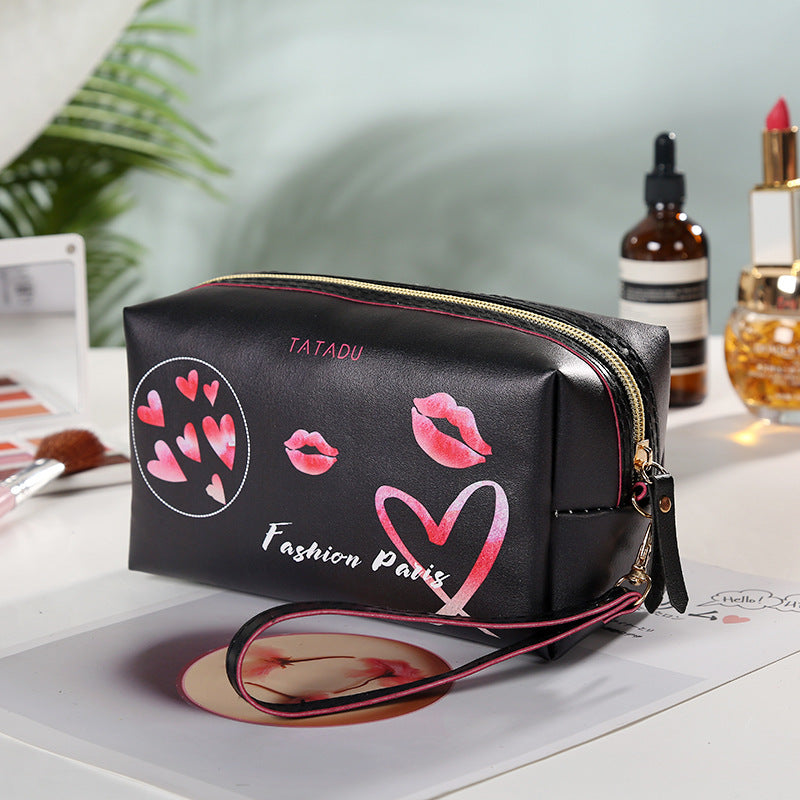 New Product Creative Pillow Cosmetic Bag Fashionable Spray-painted Pu Storage Bag Graffiti Printing Ladies Toiletry Bag