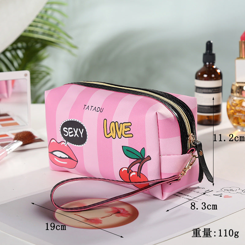 New Product Creative Pillow Cosmetic Bag Fashionable Spray-painted Pu Storage Bag Graffiti Printing Ladies Toiletry Bag