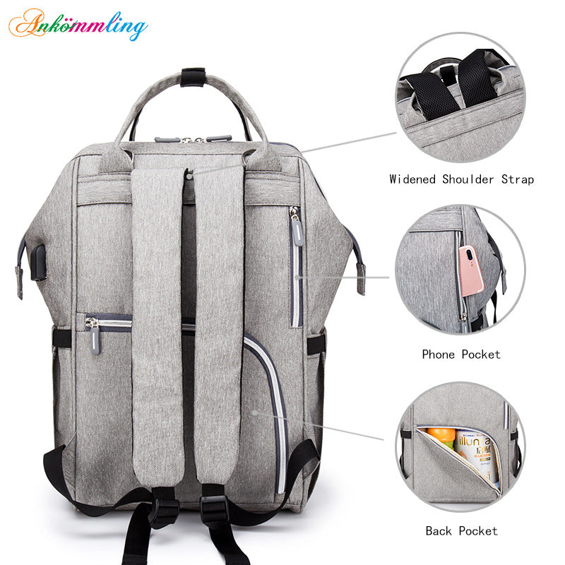 Mummy Bag Multifunctional Large Capacity Cross-border Hot Selling Backpack Mommy Bag Mommy Bag With USB Ready Supply