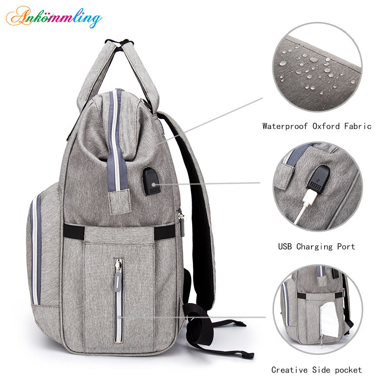 Mummy Bag Multifunctional Large Capacity Cross-border Hot Selling Backpack Mommy Bag Mommy Bag With USB Ready Supply