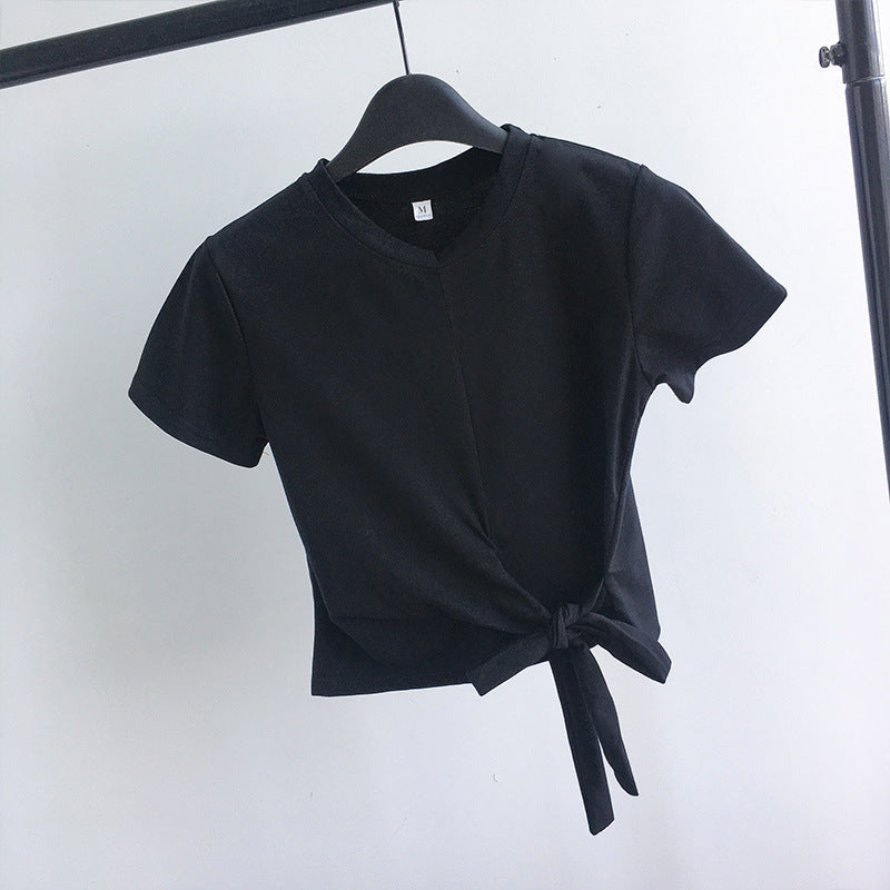 Short Fashion Short-sleeved T-shirt Women&#039;s 2022 Summer Korean Version New Self-cultivation Straps Careful Machine Clothes Tops Women&#039;s Clothing