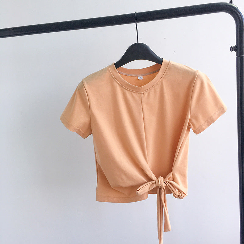 Short Fashion Short-sleeved T-shirt Women&#039;s 2022 Summer Korean Version New Self-cultivation Straps Careful Machine Clothes Tops Women&#039;s Clothing