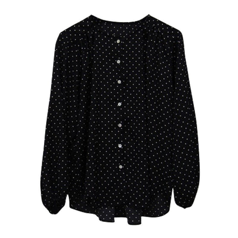 New Salt Lantern Long-sleeved Polka Dot Chiffon Shirt Women&#039;s Loose Design Sense Niche Light Mature Top