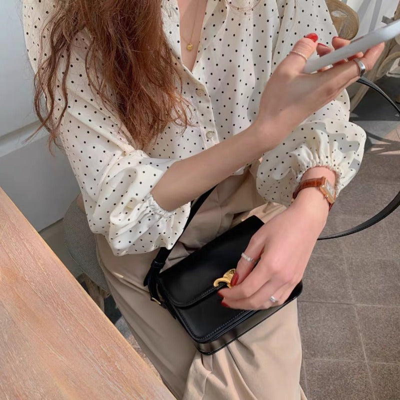 New Salt Lantern Long-sleeved Polka Dot Chiffon Shirt Women&#039;s Loose Design Sense Niche Light Mature Top