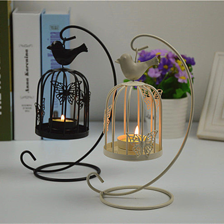 European-style Wrought Iron Wind Lamp Creative Birdcage Candlestick Wedding Wrought Iron Candle Lamp Decoration Props Dining Table Living Room Decoration