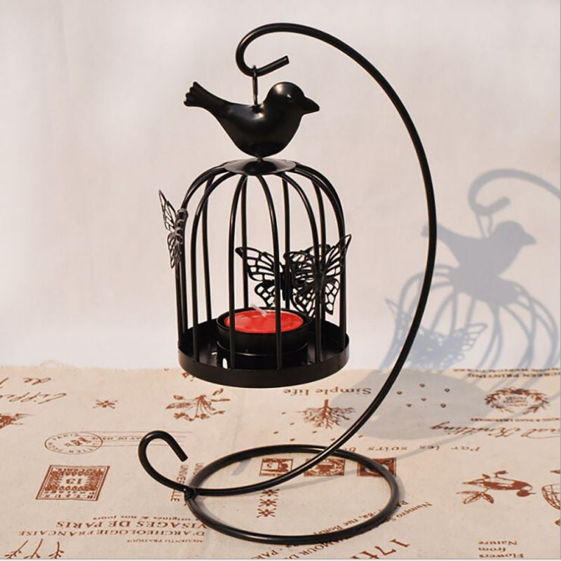 European-style Wrought Iron Wind Lamp Creative Birdcage Candlestick Wedding Wrought Iron Candle Lamp Decoration Props Dining Table Living Room Decoration