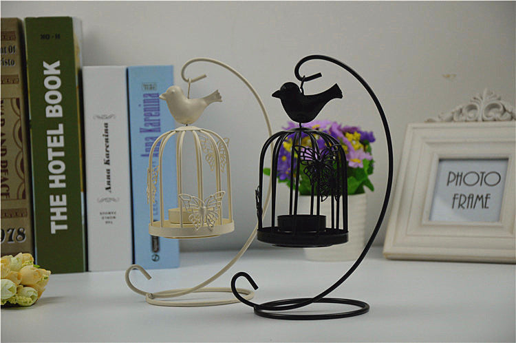 European-style Wrought Iron Wind Lamp Creative Birdcage Candlestick Wedding Wrought Iron Candle Lamp Decoration Props Dining Table Living Room Decoration