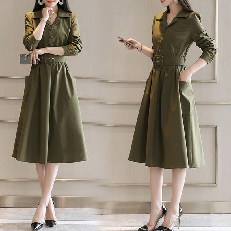 Dress Women&#039;s Spring And Autumn Long-sleeved  New Korean Fashion Autumn Mid-length Feminine Skirt