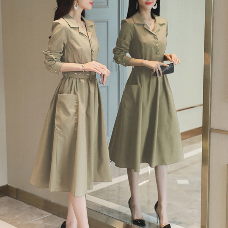 Dress Women&#039;s Spring And Autumn Long-sleeved  New Korean Fashion Autumn Mid-length Feminine Skirt