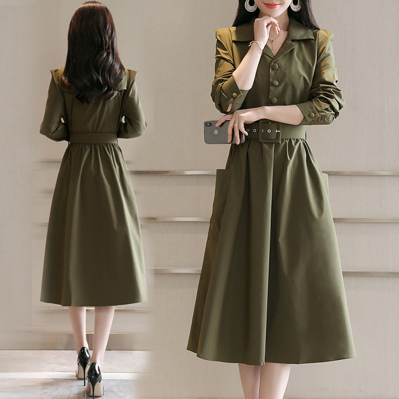 Dress Women&#039;s Spring And Autumn Long-sleeved  New Korean Fashion Autumn Mid-length Feminine Skirt