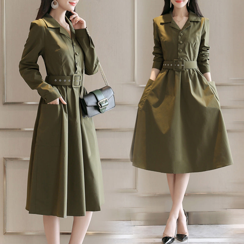 Dress Women&#039;s Spring And Autumn Long-sleeved  New Korean Fashion Autumn Mid-length Feminine Skirt