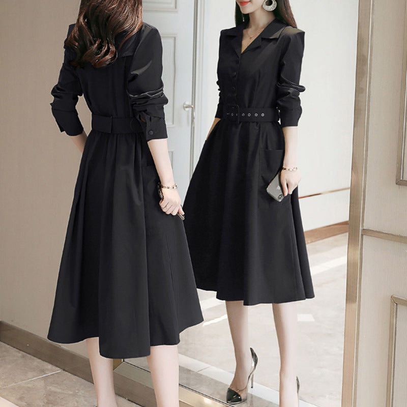 Dress Women&#039;s Spring And Autumn Long-sleeved  New Korean Fashion Autumn Mid-length Feminine Skirt