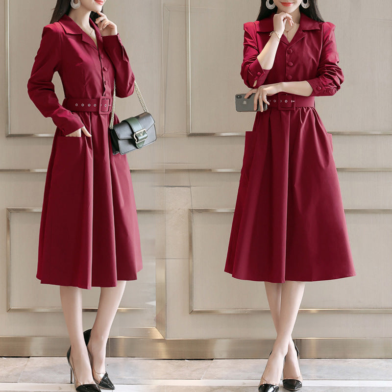 Dress Women&#039;s Spring And Autumn Long-sleeved  New Korean Fashion Autumn Mid-length Feminine Skirt