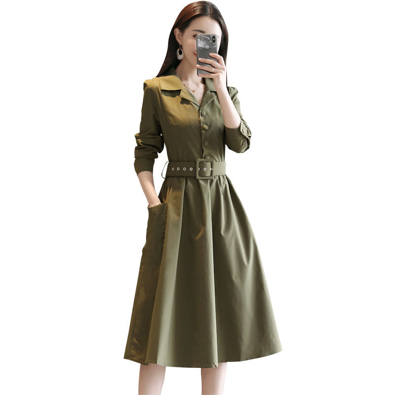 Dress Women&#039;s Spring And Autumn Long-sleeved  New Korean Fashion Autumn Mid-length Feminine Skirt