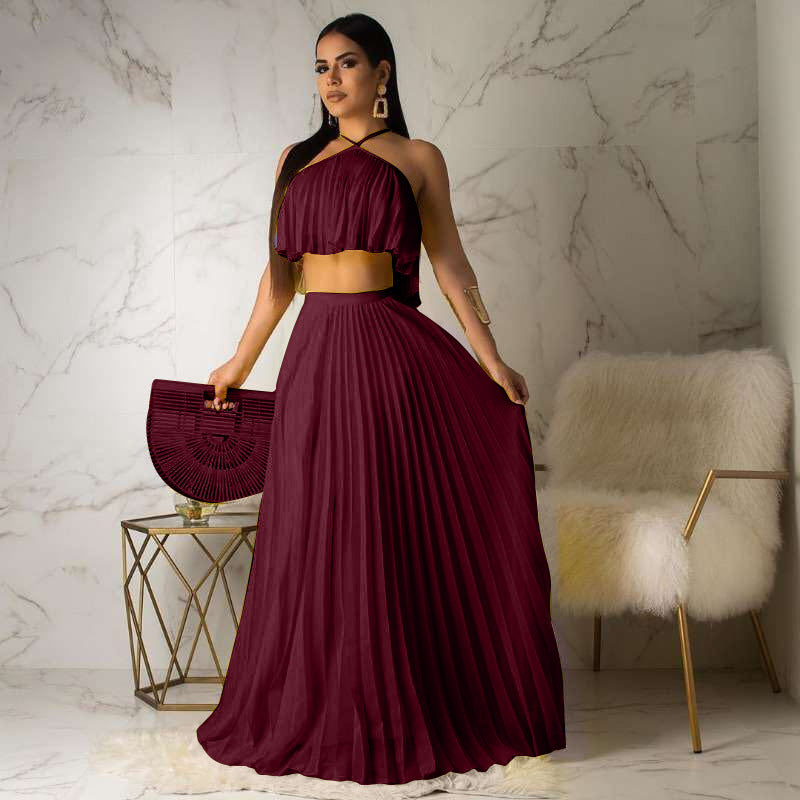 New Fashionable Pleated High-temperature Shaping Two-layer Fabric Mainstream Two-piece Set