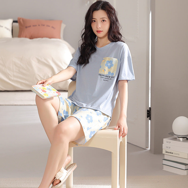 Pajamas Women&#039;s Summer New Short-sleeved Shorts Thin Loose Plus Size Fat Sister Japanese Home Wear