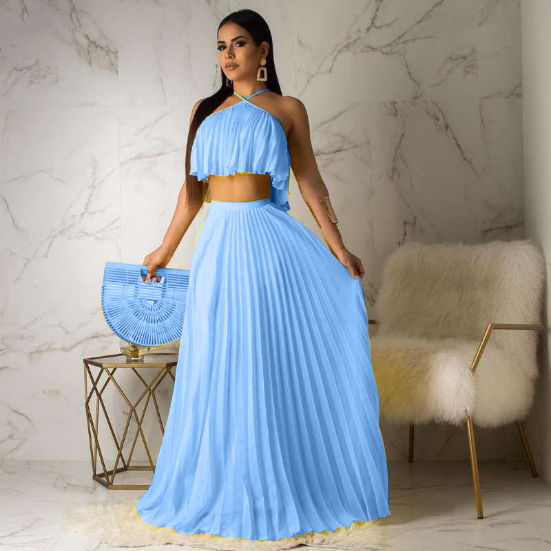 New Fashionable Pleated High-temperature Shaping Two-layer Fabric Mainstream Two-piece Set