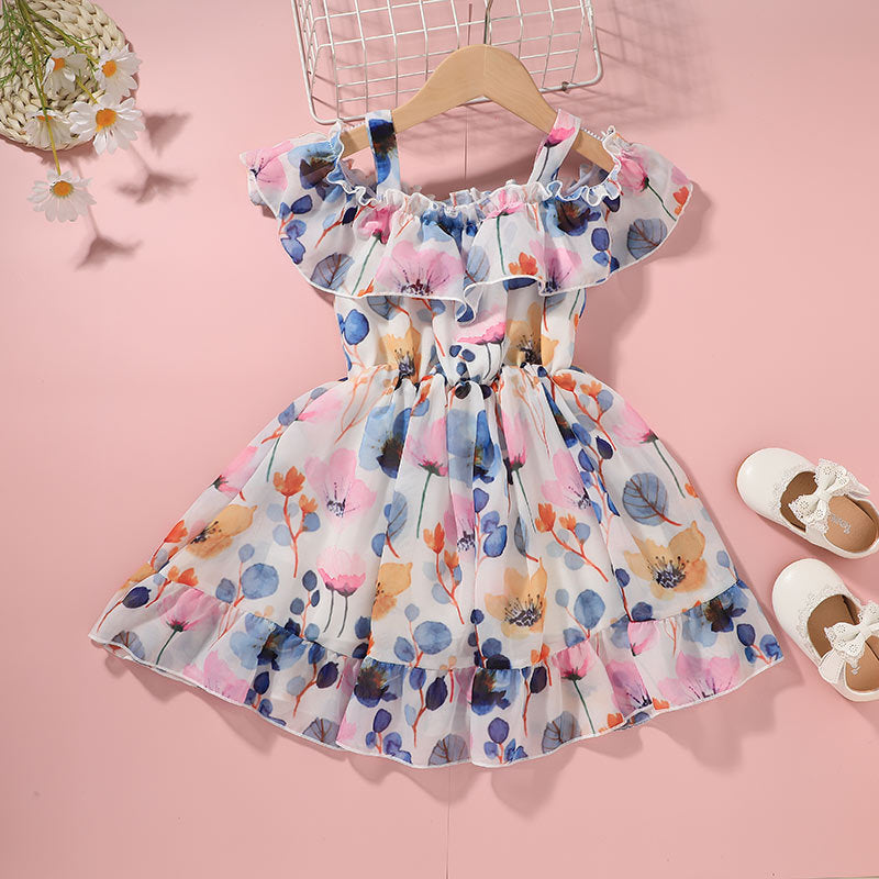 Summer New Foreign Trade Girls Foreign Style Sling Chiffon Skirt Princess Skirt Children&#039;s Korean Style Sling Dress