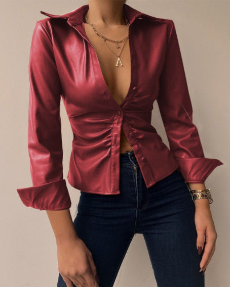 2023 Independent Station Wish Amazon Hot Style Autumn Long-sleeved V-neck Splicing Women&#039;s Shirt Shirt