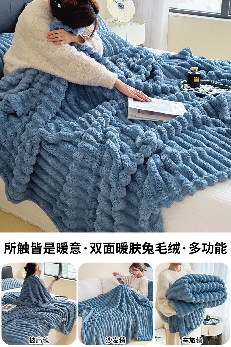 Rabbit Plush Blanket Double Thick Thick Cover Blanket Nap Shawl Blanket Sofa Small Blanket Coral Fleece Sheets