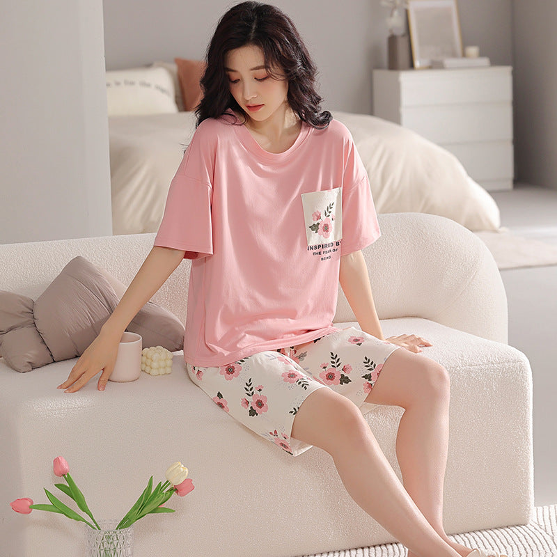 Pajamas Women&#039;s Summer New Short-sleeved Shorts Thin Loose Plus Size Fat Sister Japanese Home Wear