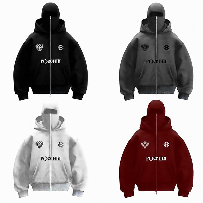 Cross-border Fashion Brand Fleece-lined Double Hat Unique Design Hooded Sweater Autumn And Winter New Men&#039;s And Women&#039;s Loose Y2K Sweater