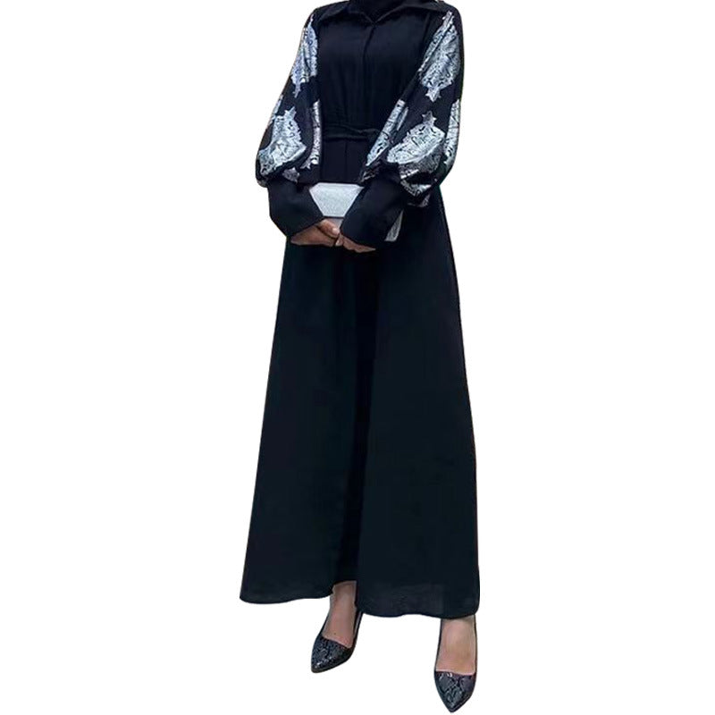 M2263 Amazon European And American Hot Sale New Solid Color Lapel Belt Fashion Elegant Commuting Muslim Dress