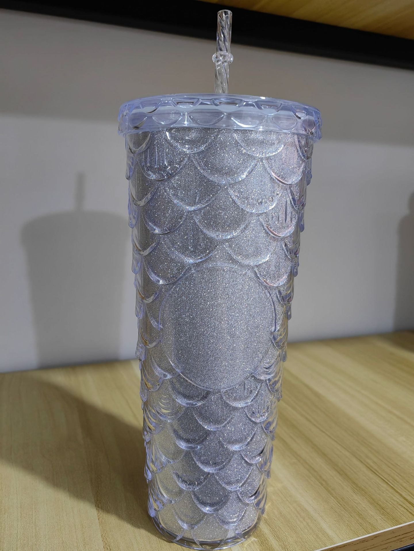 Fish Scale Cup Double-layer Straw Cup 710ml Large-capacity Mermaid Cup Plastic Cup