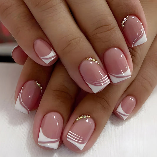 Simple French Style Short Nails Pure Desire To Pile Diamond Manicure Pieces Cross-border False Nails Press On Nails