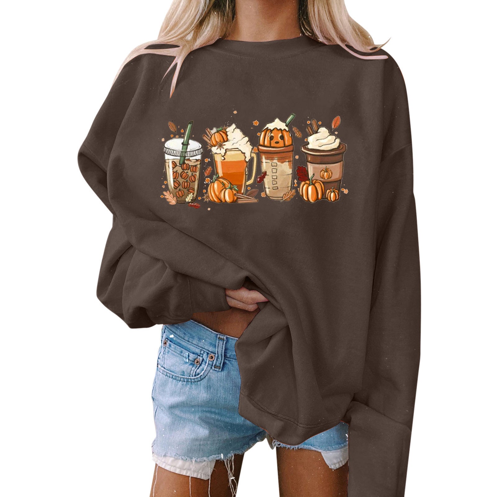 Halloween Women&#039;s Casual Printed Round Neck Loose Long Sleeve Hooded Sweatshirt Top