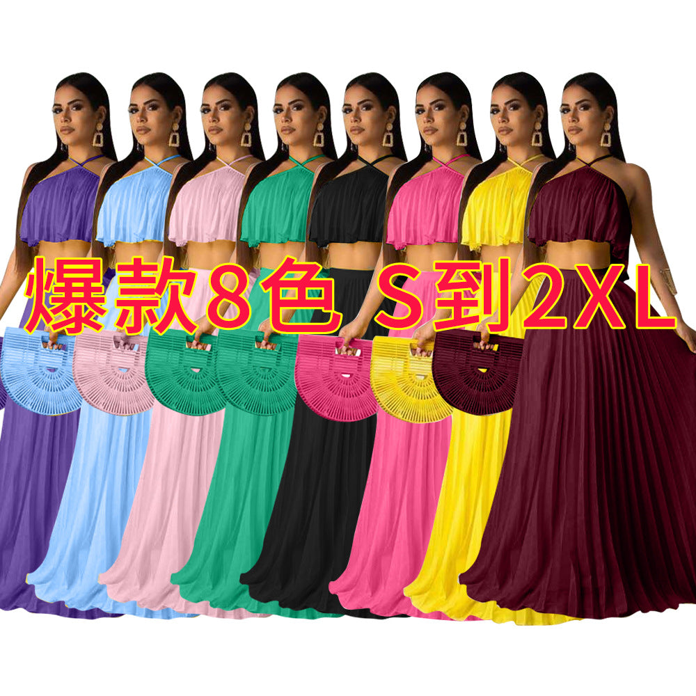 New Fashionable Pleated High-temperature Shaping Two-layer Fabric Mainstream Two-piece Set