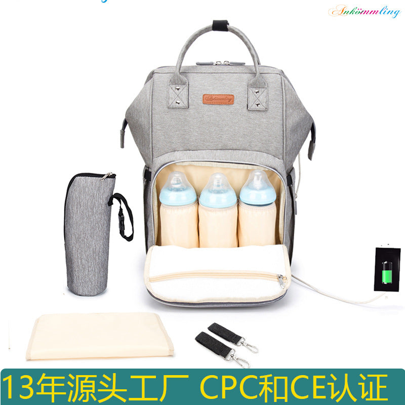 Mummy Bag Multifunctional Large Capacity Cross-border Hot Selling Backpack Mommy Bag Mommy Bag With USB Ready Supply