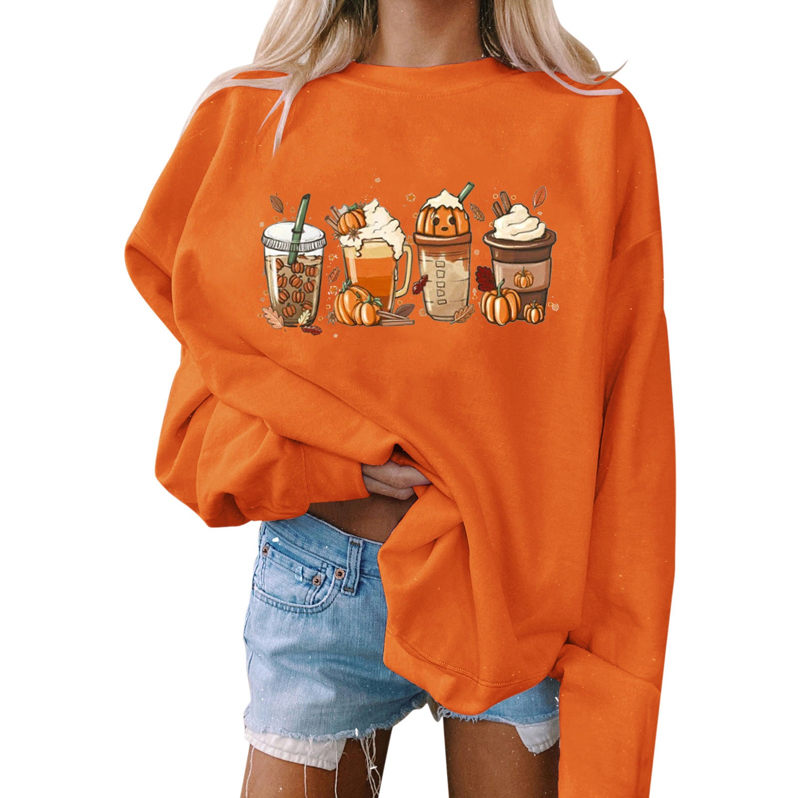 Halloween Women&#039;s Casual Printed Round Neck Loose Long Sleeve Hooded Sweatshirt Top