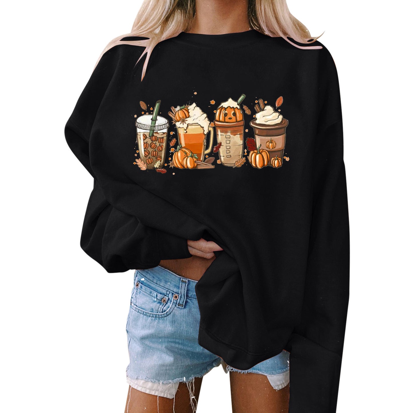 Halloween Women&#039;s Casual Printed Round Neck Loose Long Sleeve Hooded Sweatshirt Top