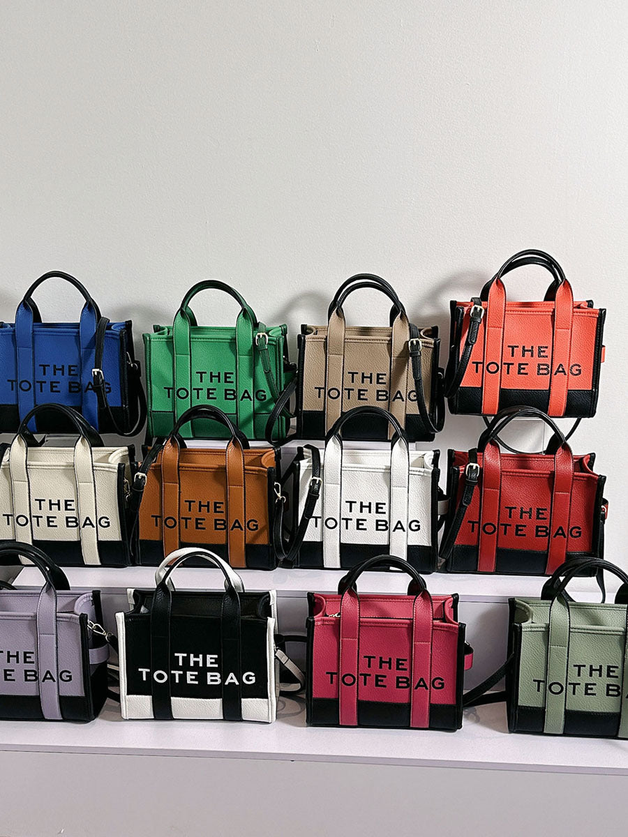 Bag Women&#039;s New Double Color PU Letter Shoulder Bag Handbag Fashion Simple Tote Bag