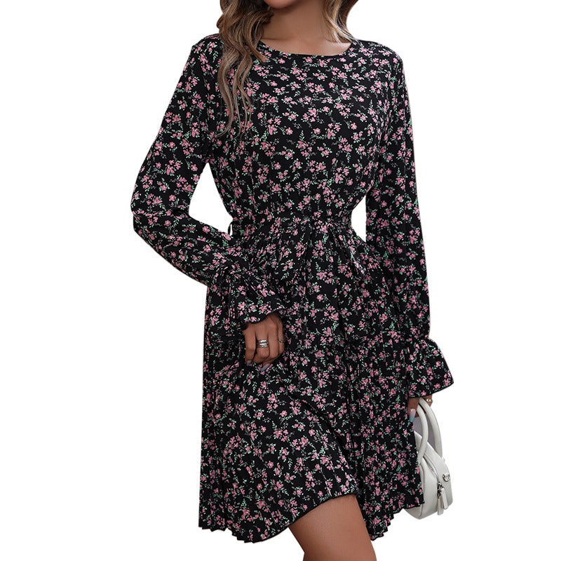 Spring New European And American Fashion Long-sleeved Printed Dress