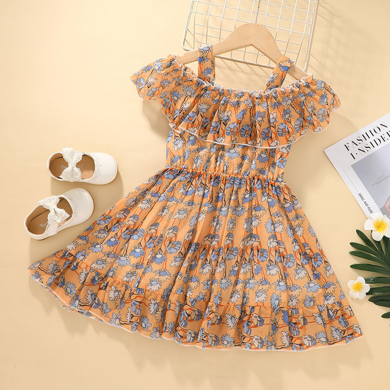 Summer New Foreign Trade Girls Foreign Style Sling Chiffon Skirt Princess Skirt Children&#039;s Korean Style Sling Dress