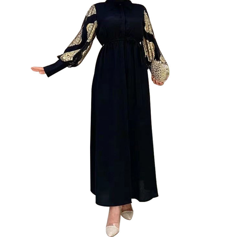 M2263 Amazon European And American Hot Sale New Solid Color Lapel Belt Fashion Elegant Commuting Muslim Dress