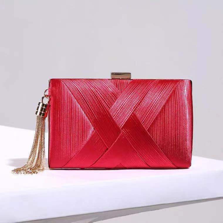 2021 Evening Bag Evening Bag Fashion Women&#039;s Bag Satin Woven Small Square Bag Tassel Banquet Dress Crossbody Small Bag