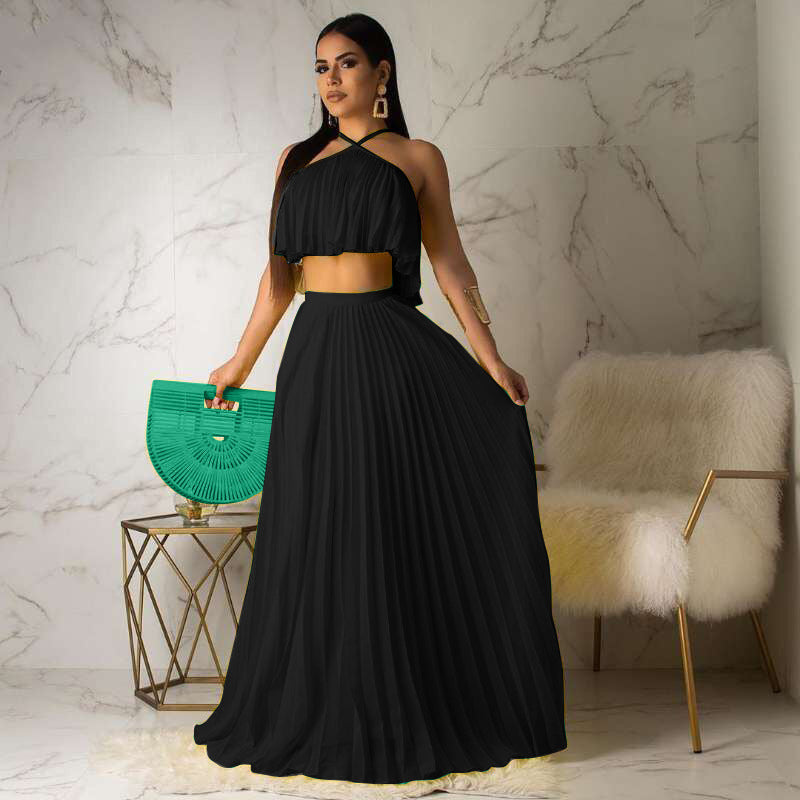 New Fashionable Pleated High-temperature Shaping Two-layer Fabric Mainstream Two-piece Set