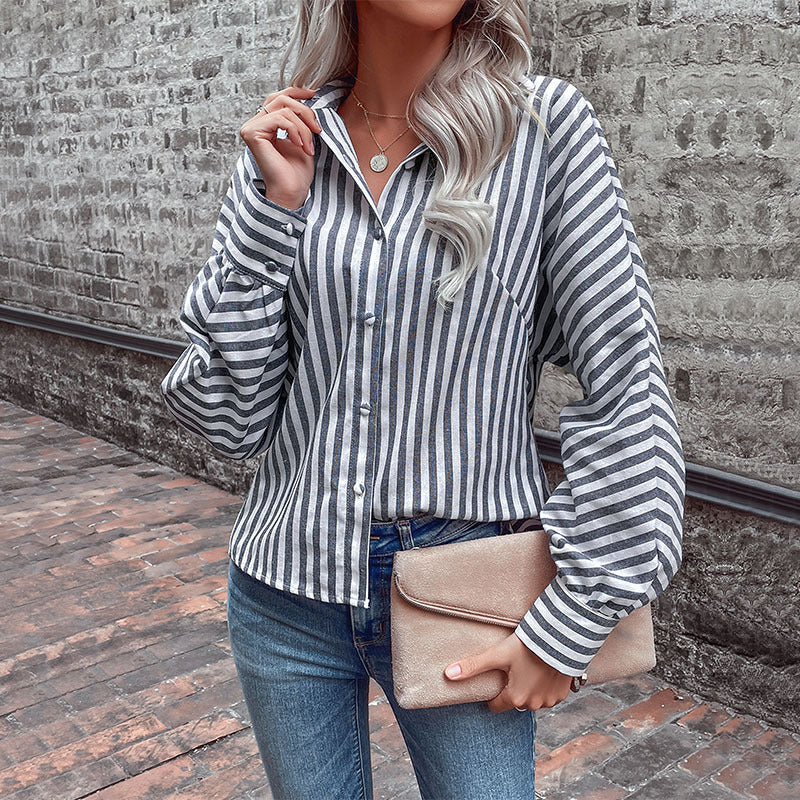 Striped Cardigan Shirt Long-sleeved