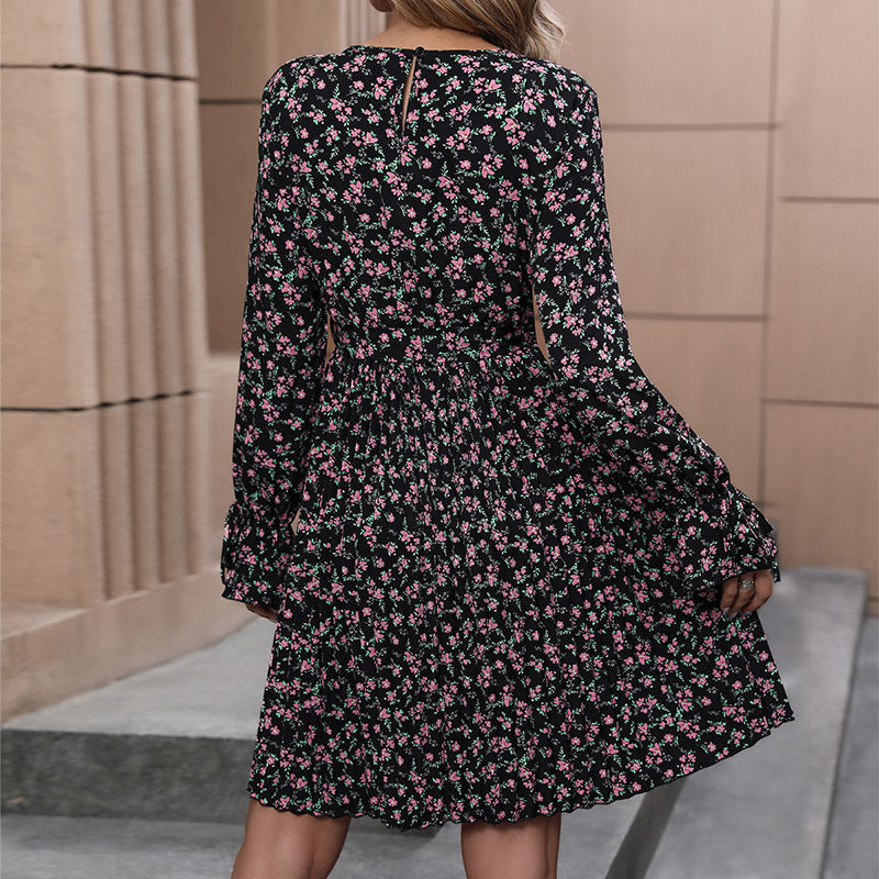 Spring New European And American Fashion Long-sleeved Printed Dress