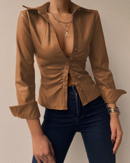 2023 Independent Station Wish Amazon Hot Style Autumn Long-sleeved V-neck Splicing Women&#039;s Shirt Shirt